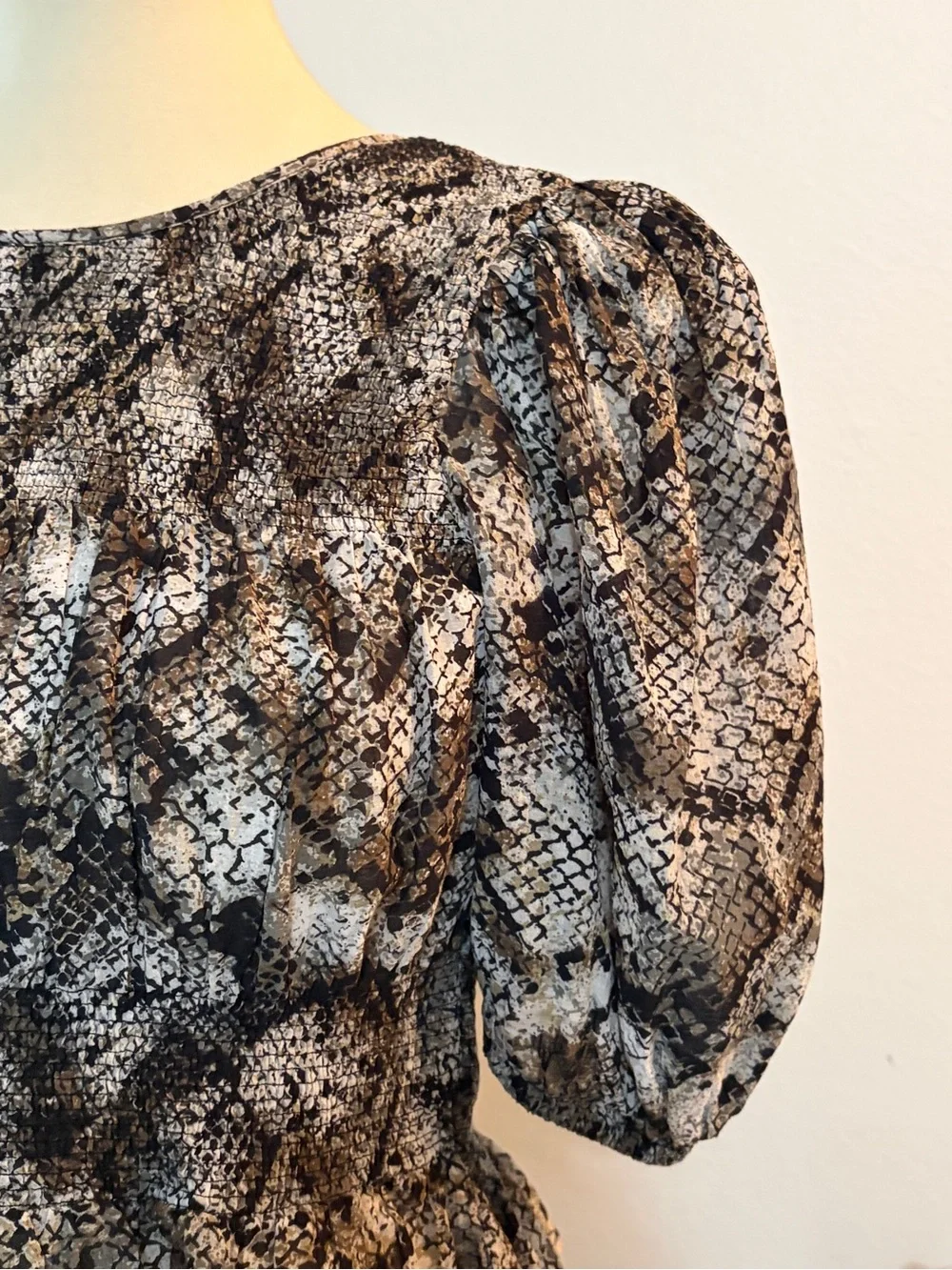 Free People | Snakeskin Puff Peplum Top | Size Small